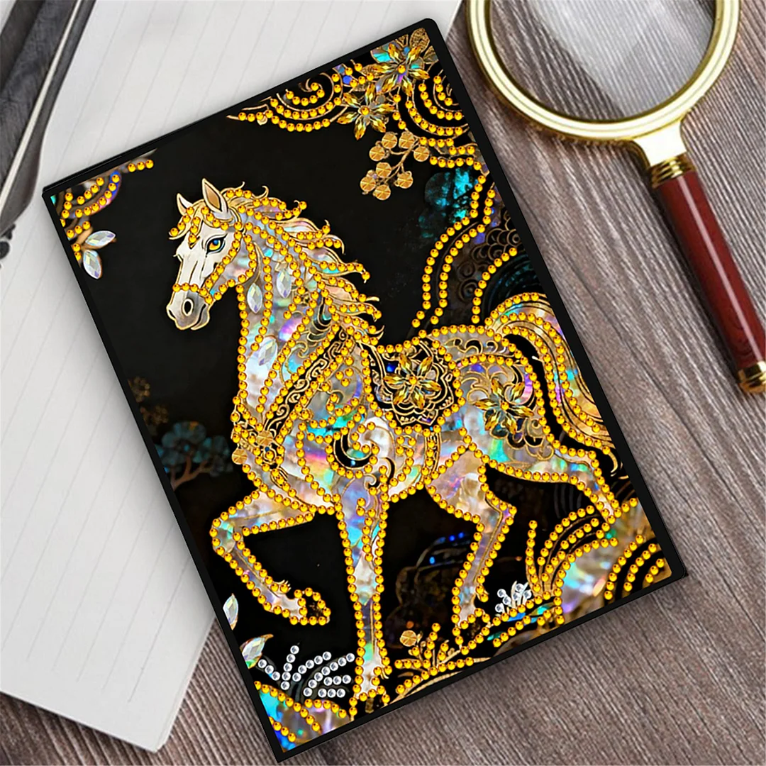 DIY Flower Diamond Painting Journals Notebooks 50 Pages A5 No Lines Special Shaped Diamond Art Kits for Beginners Craft Lovers and Artists (Horse)