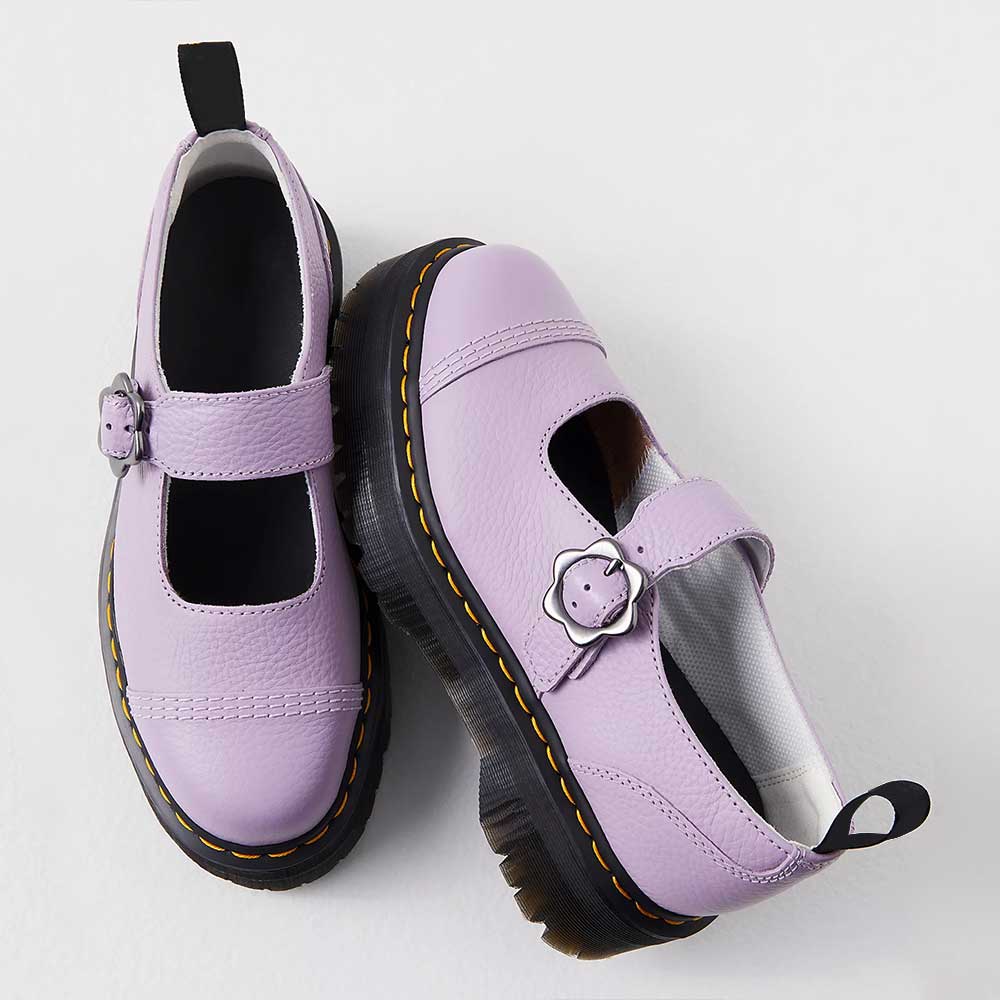 Purple Round Toe Chunky Heel Mary Jane Platform Pumps with Buckle Nicepairs