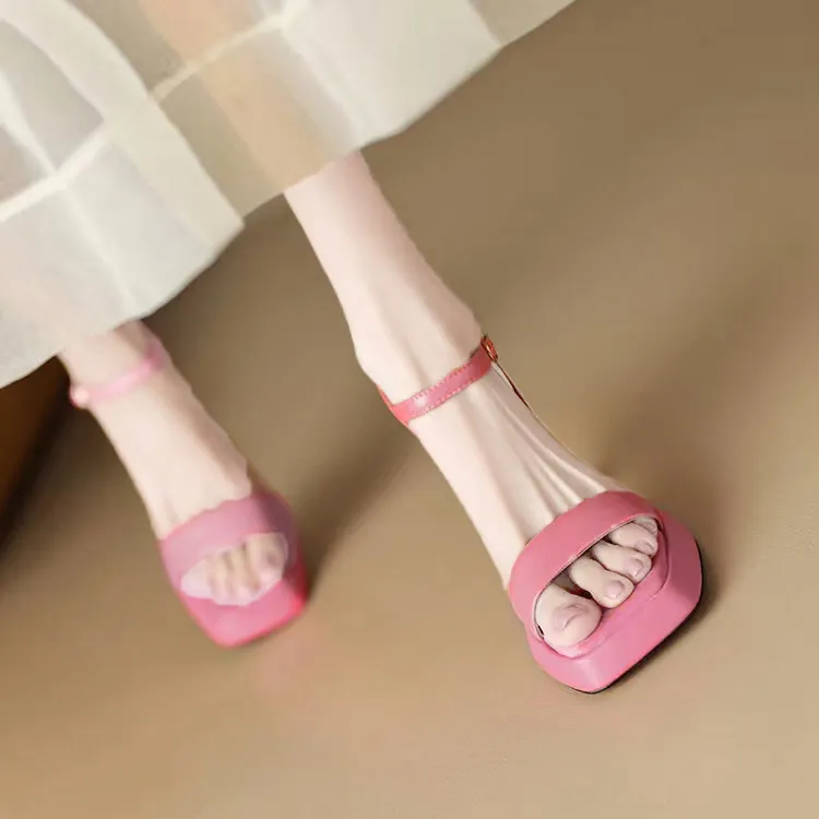 Breakj Breakj Summer Thick-Soled Women's Shoes With Fashion Square High Heels Coarse Heel Waterproof Table Barbie Powder Sandals 9Cm