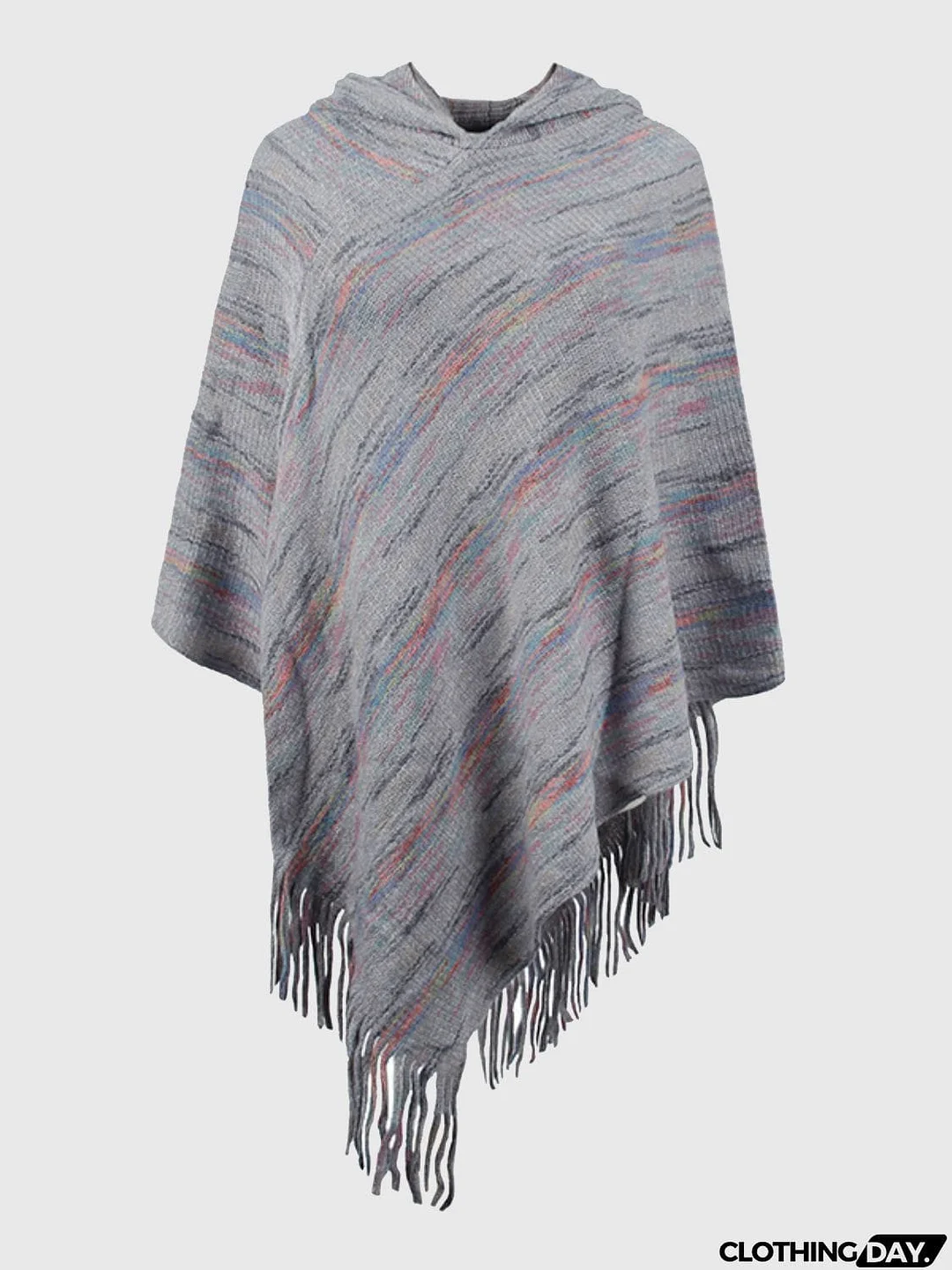 Fringe Hem Hooded Poncho