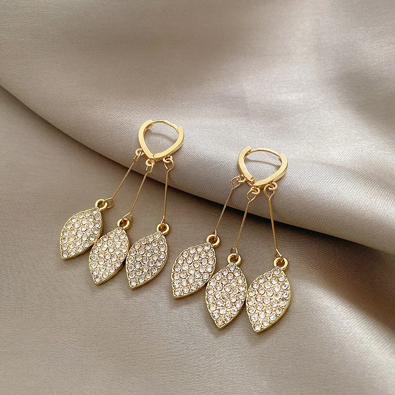 Zircon Leaf Tassel Earrings