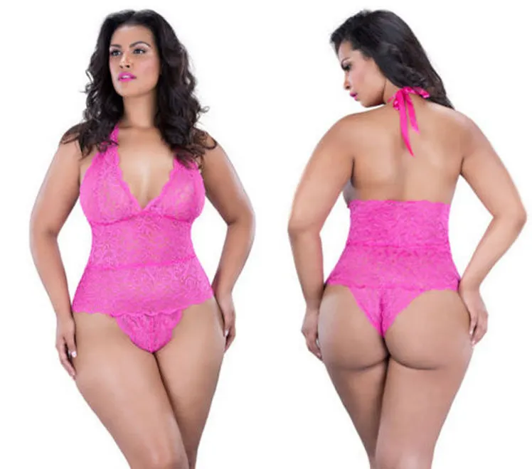 Churchf Large-Size Lingerie Bikini Lace Sexy Hanging Neck Seduction Perspective Conjoined