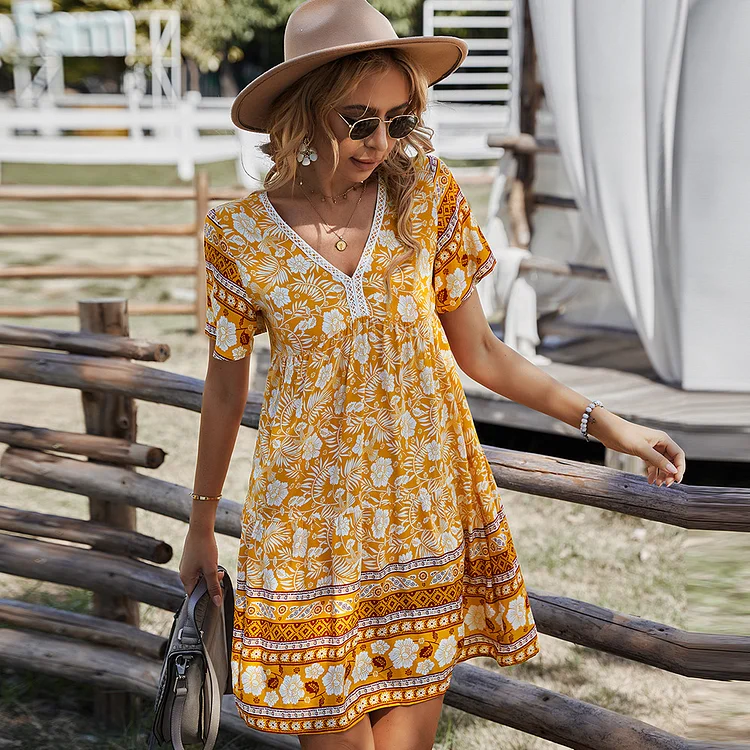 Women's Vacation Dress, Short Skirt Ladies Flower A-shaped Skirt