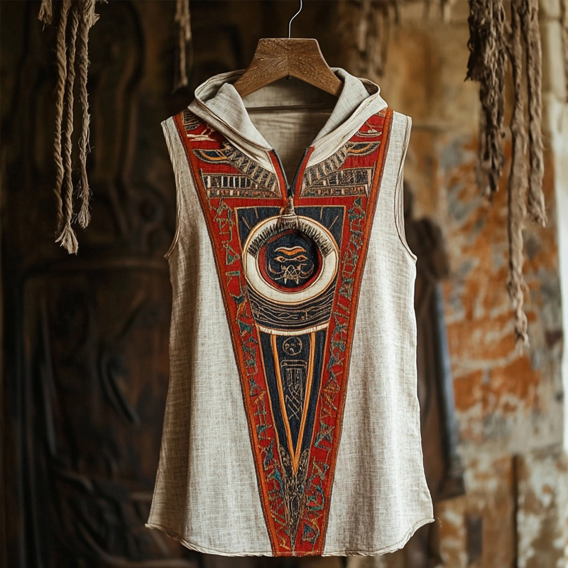 Comstylish Vintage Ancient Egyptian Inspired Hooded Linen Vest