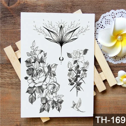 Waterproof Temporary Tattoo Stickers Rose Flowers Leaves Colorful Flash Tatto Sexy Arm Neck Body Art Fake Tattoos For Women Men
