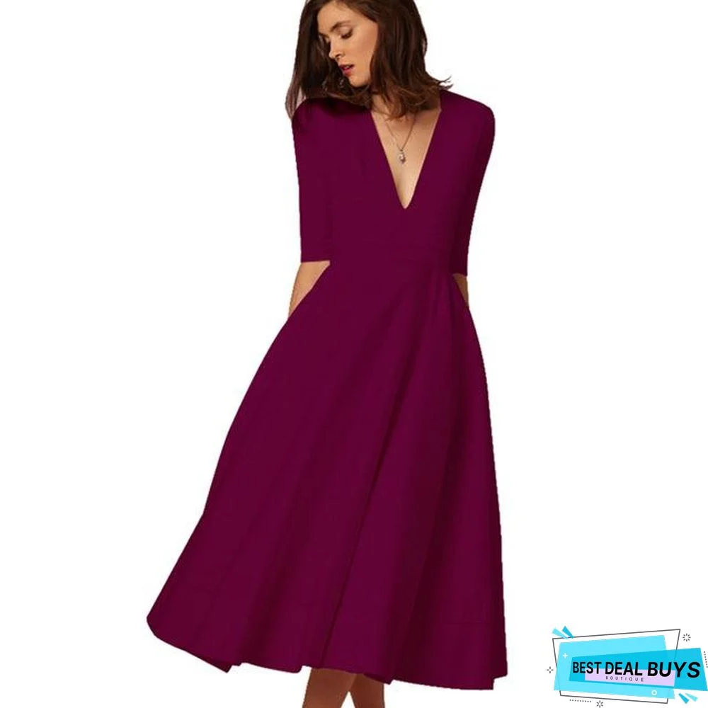 Vintage Women Casual Plus Size Elegant Ball Gown Sexy V Neck Long Party Dresses White Dresses