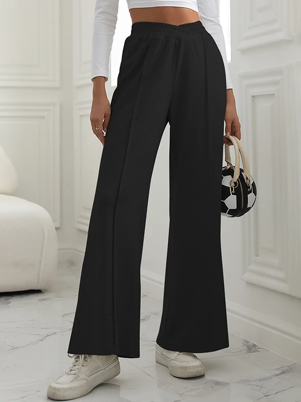Elasticity Solid Color High Waisted Wide Leg Trousers Pants