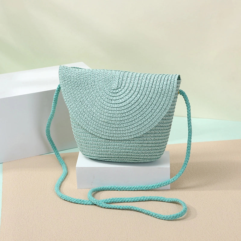 Women’s Straw Solid Color Beach Weave Square Zipper Flip Cover Straw Bag