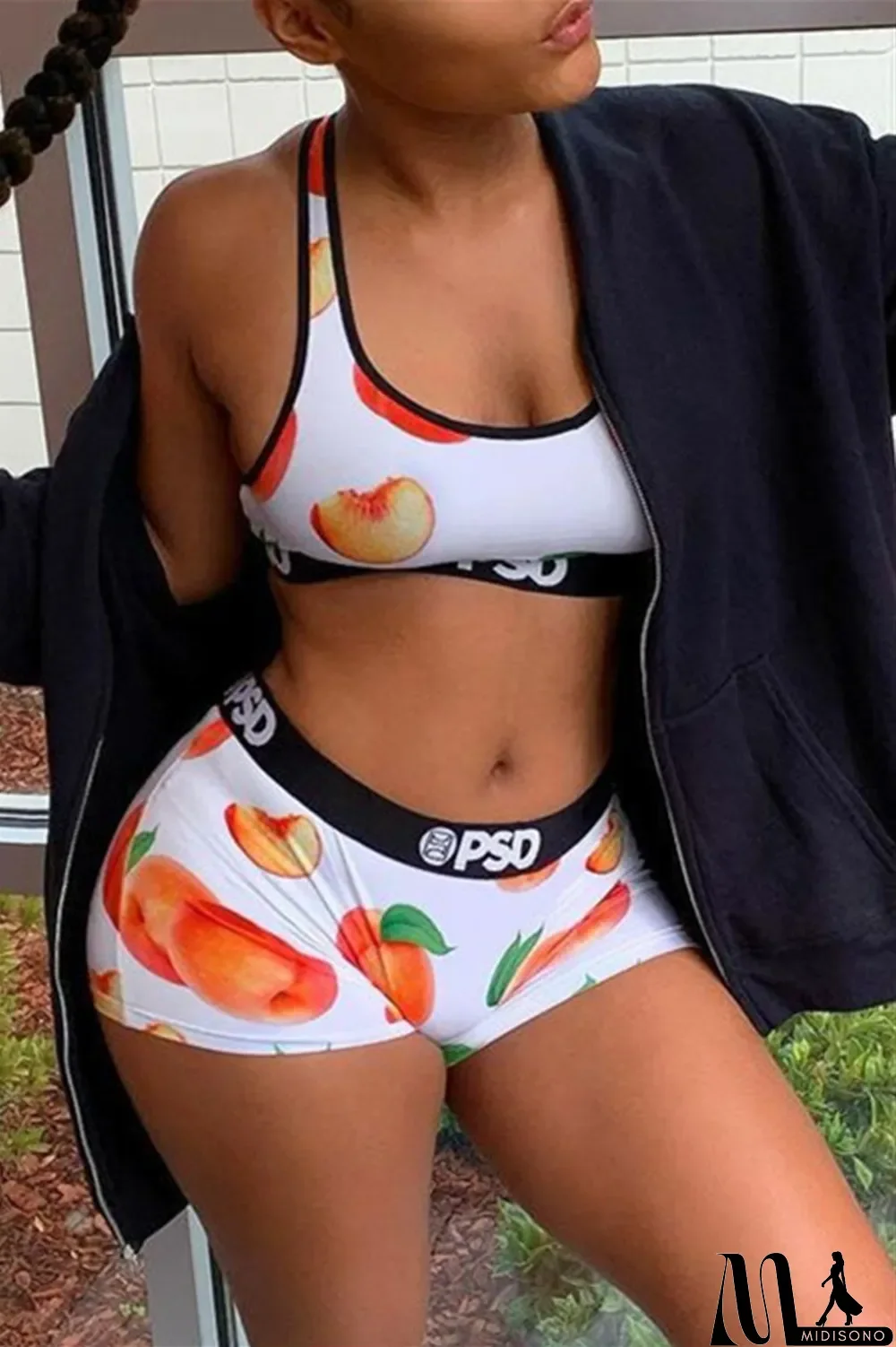 MidiSono - Multicolor Casual Sportswear Print Basic U Neck Sleeveless Two Pieces