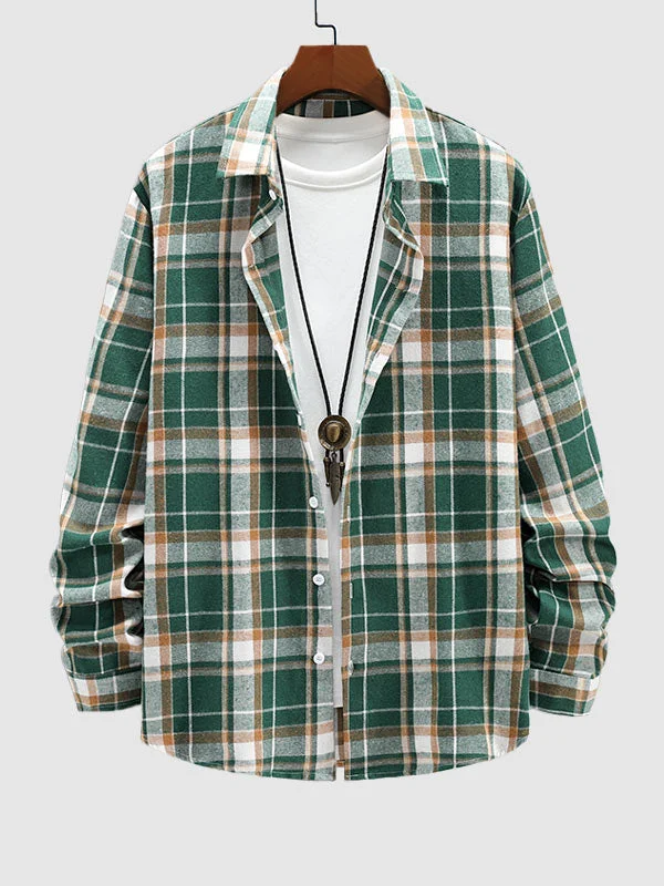 Men's Wool Blend Plaid Casual Long Sleeve Shirt