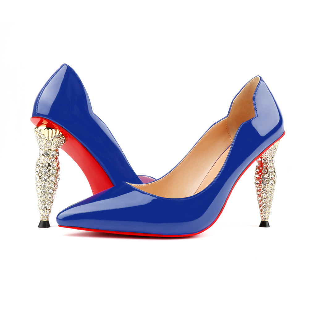 100mm Women's Classic Pointed Toe Diamond Heel Red Bottoms High Heels Party Wedding Patented High Heels-MERUMOTE