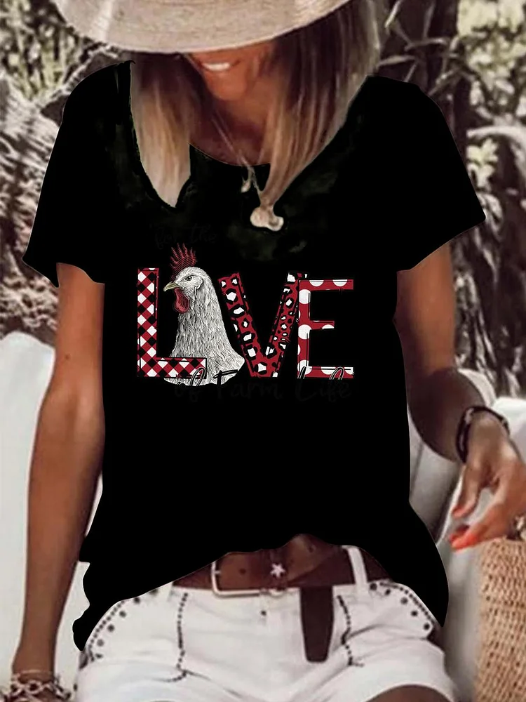 For the love of the farm live village life Raw Hem Tee