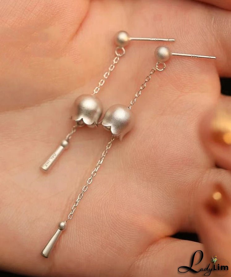 Chinese Style Silk Sterling Silver Aasymmetric Tassel Drop Earrings