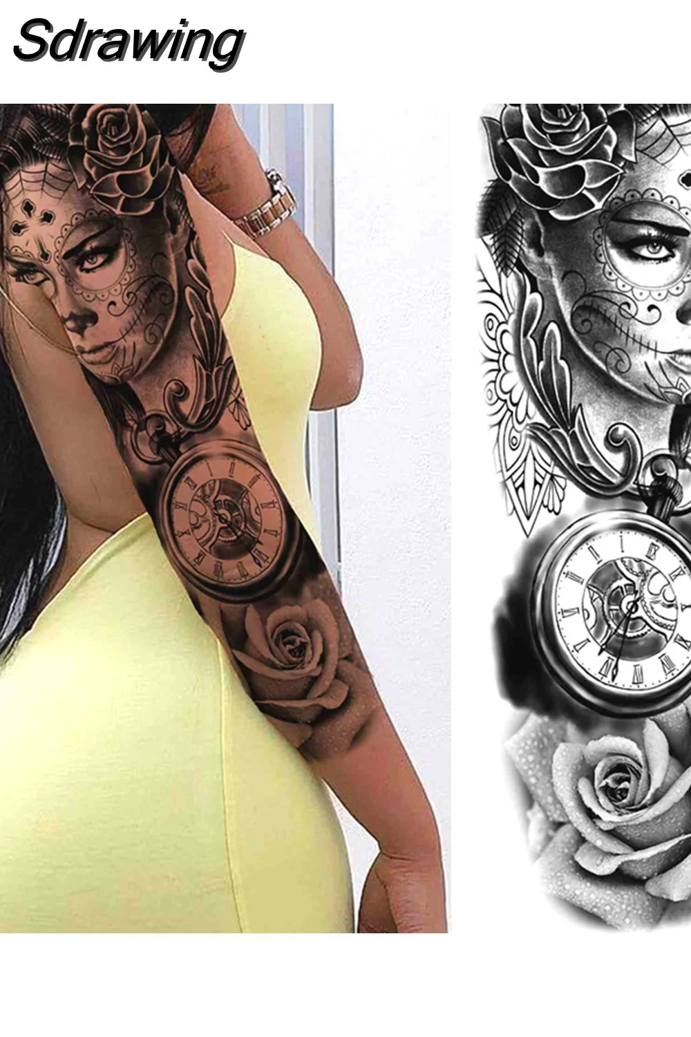 Sdrawing Arm Temporary Tattoos Sleeve For Men Women Realistic Fake Tatoos Warrior Lion Tiger Flower Tatoo Sticker Black Totem Maori 507-1