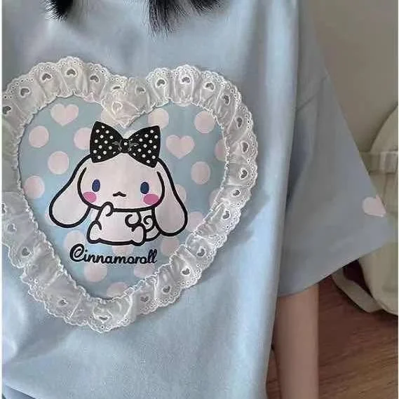 Kawaii Harajuku T Shirt Sky Blue Japan Print Loose Short Sleeve T Shirt Anime Tops Women Fashion Clothing T Shirt for Girl