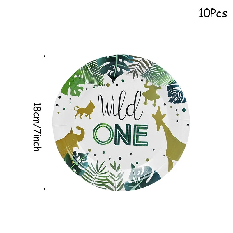 Wild One Disposable Party Tableware Safari Jungle Birthday Party Decoration Kids Disposable Paper Plate Cup Baby Shower Supplies