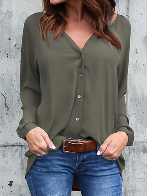 Women Half Sleeve V-neck Solid Color Dress