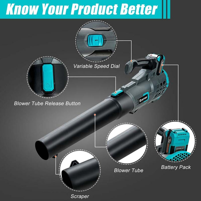 Electric 20V 5-Speed Lightweight Cordless Leaf Blower with Battery and Charger