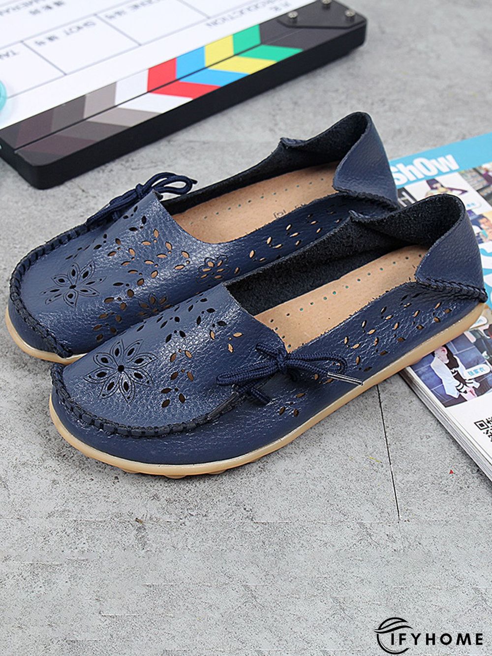 Cowhide Hollow Lace-up Portable Shoes | IFYHOME