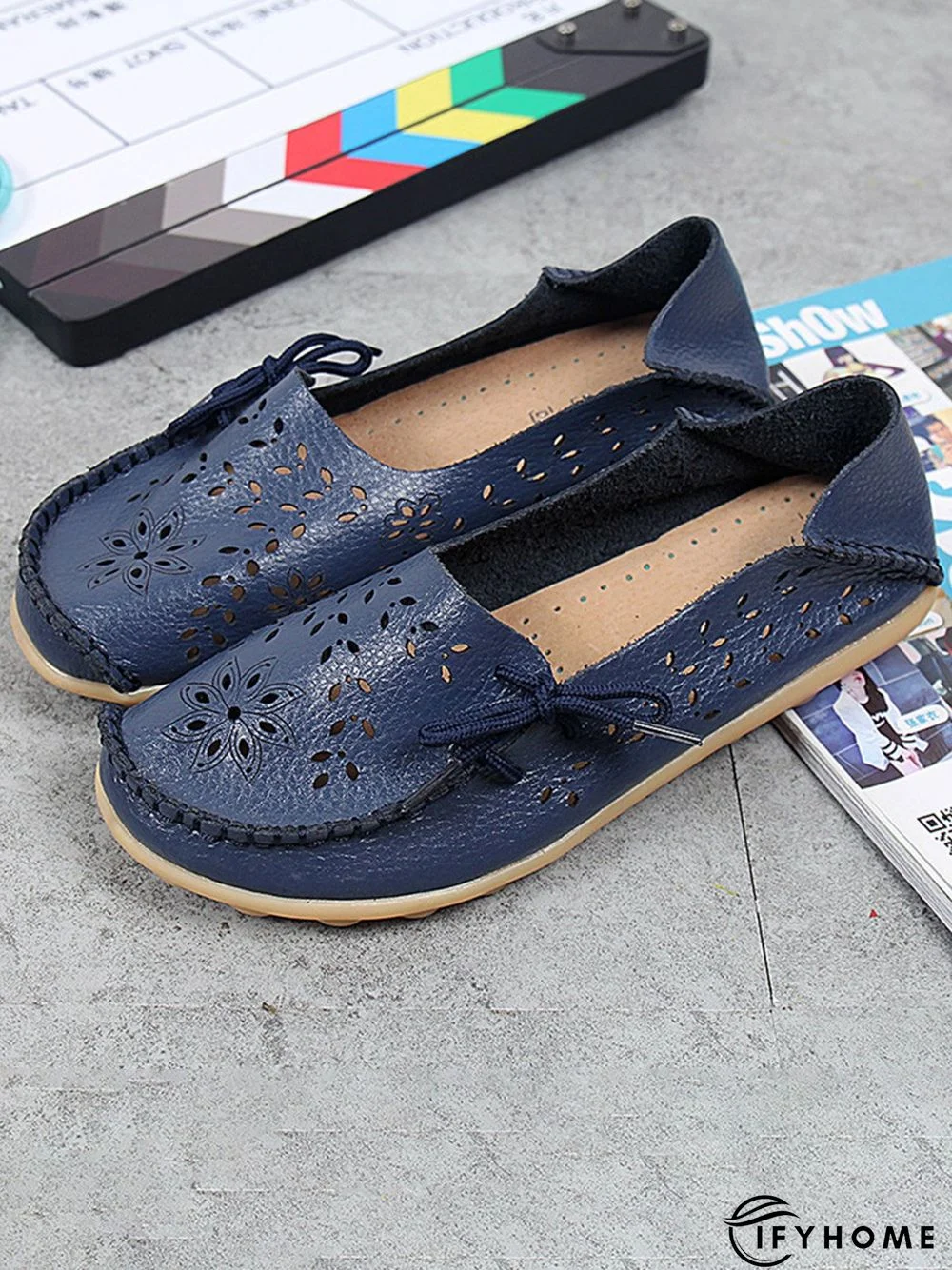 Cowhide Hollow Lace-up Portable Shoes | IFYHOME