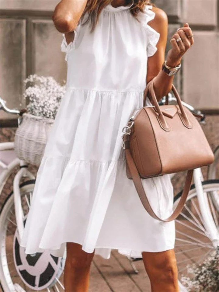 Casual Loose Sleeveless Solid Round Neck Dress-Hoverseek