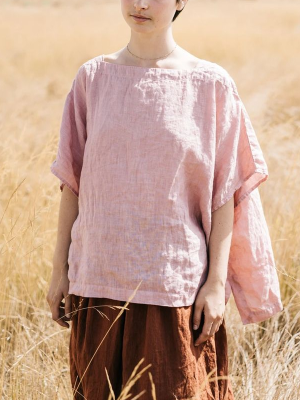 Round Neck Loose Casual Cotton and Linen Women's Short Sleeves tjj Shicloths