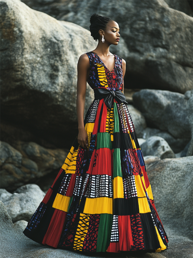 Women's Juneteenth Black Pride African Geometric Art Print Long Dress