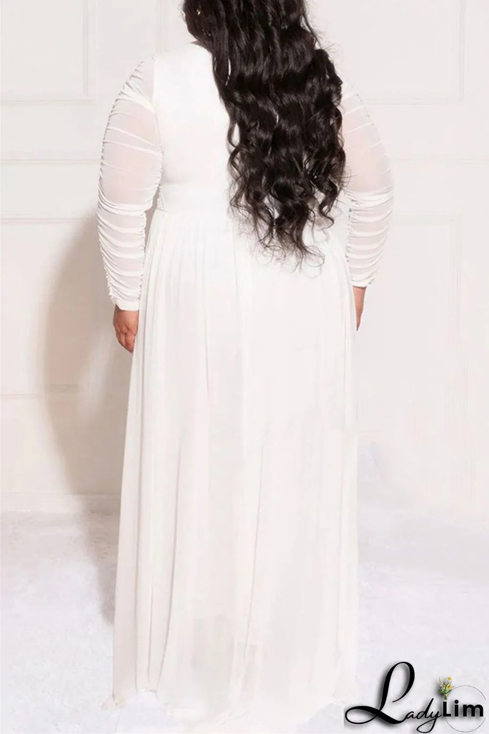 White Fashion Casual Solid Patchwork V Neck Plus Size Two Pieces