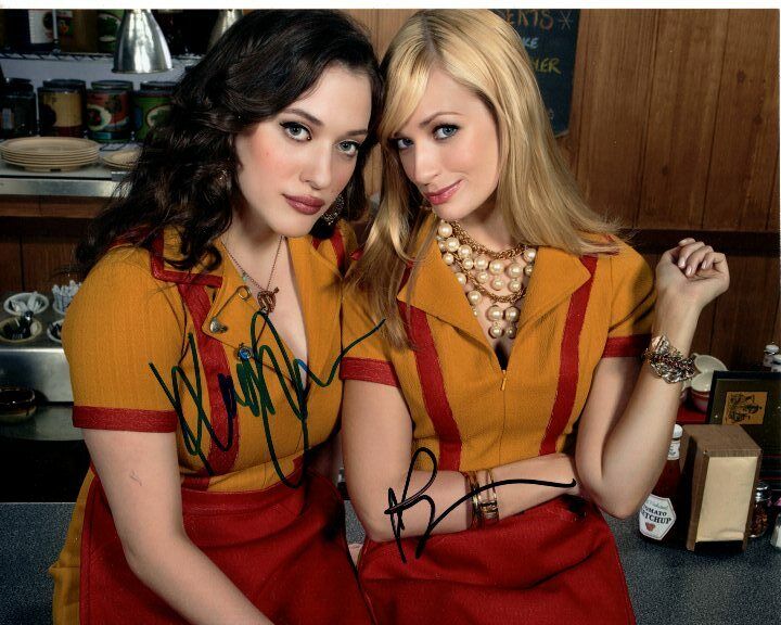 KAT DENNINGS and BETH BEHRS signed autographed 2 BROKE GIRLS Photo Poster painting