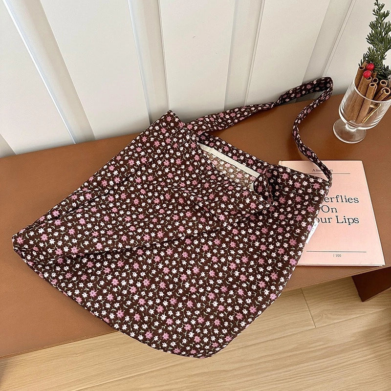 Niche Canvas Bag For Women 2024 New Summer Korean Style Design Sense High Quality Artistic Floral Canvas Bag