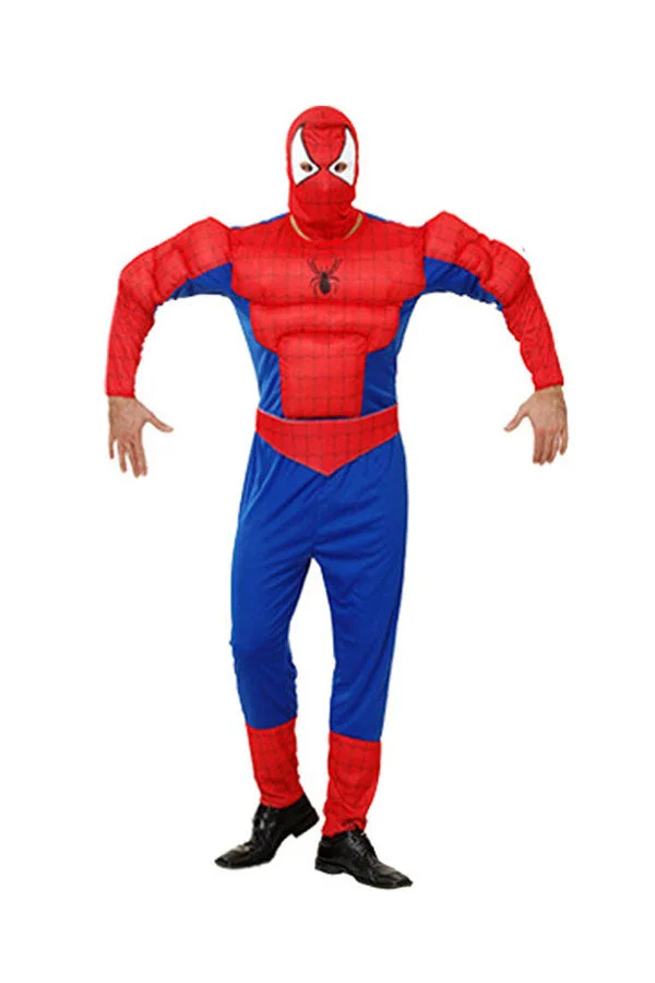 Halloween Cosplay Muscle Spiderman Jumpsuit Adults Man Costume Red-elleschic