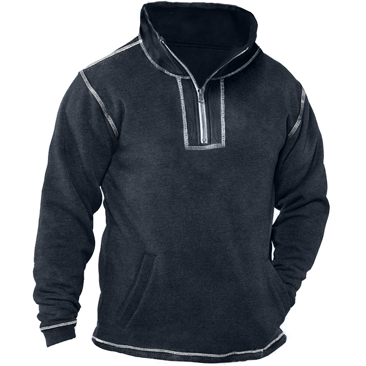 Men's Retro Contrast Pocket Zip Turtleneck Sweatshirt 7fd9