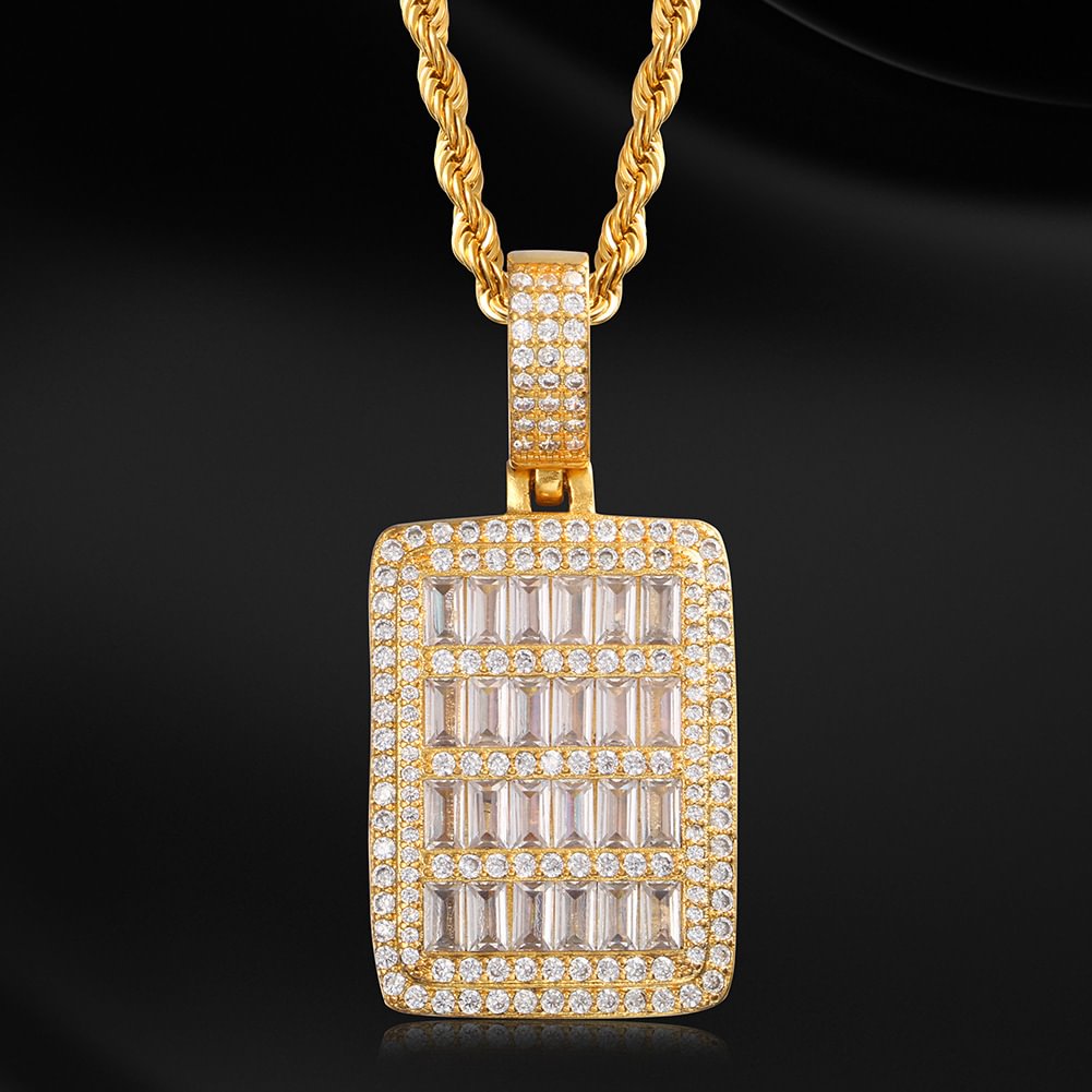 Iced Out Square Card Pendant Baguette Zircon Hip Hop Jewelry-VESSFUL