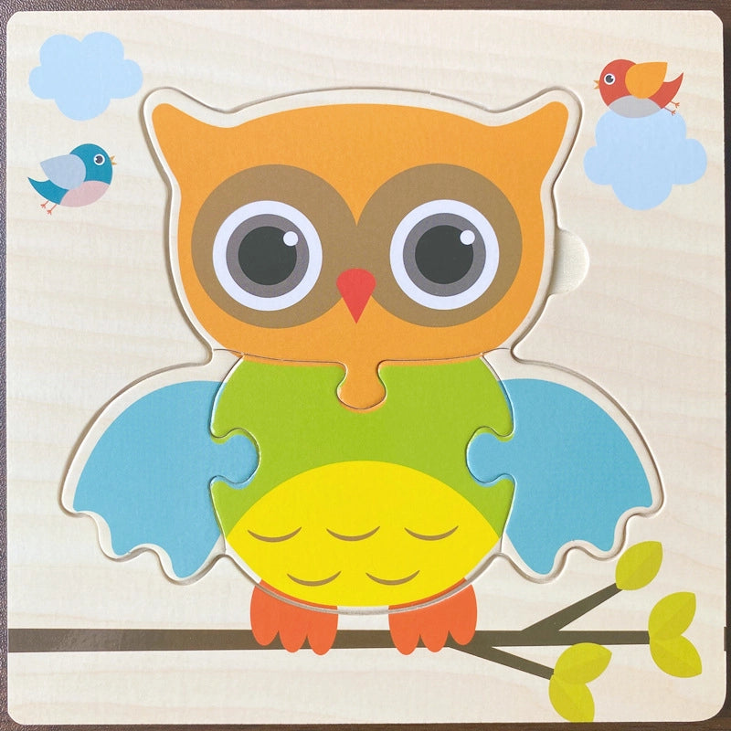 Kindergarten Children’s Enlightenment Early Education Cognition Cartoon Animal Cognition Hand-held Board Wooden Three-dimensional Puzzle Wooden Toys
