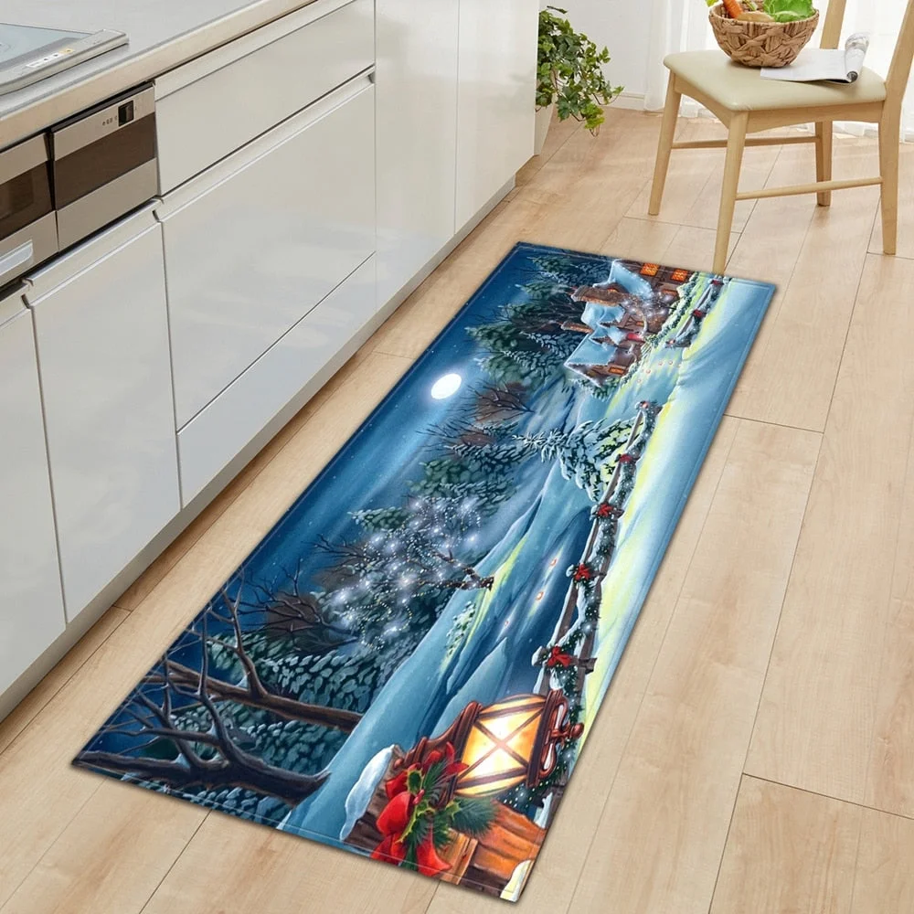 Christmas Kitchen Mat Rectangle Entrance Doormat Bedroom Home Floor Decoration Living Room Carpet Hallway Bathroom Anti-slip Rug