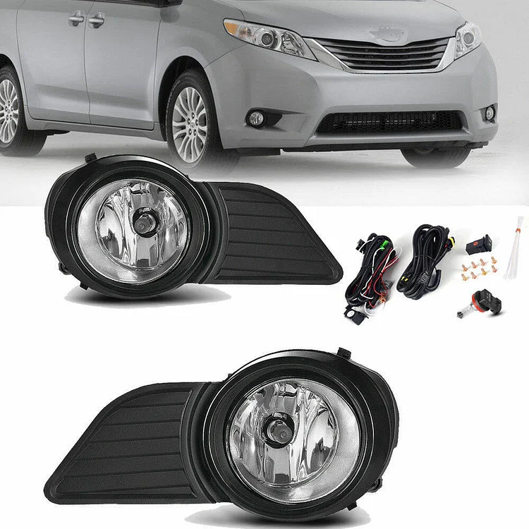 Silscvtt 2Pcs Fog Lights Assembly Replacement for 2011-2017 Toyota Sienna Clear Lens with Bulbs + Bezels + Harness Switch Kit Left+Right Side (Driver & Passenger Side)