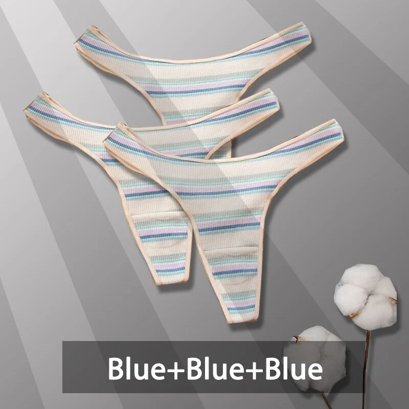 Billionm Sexy Cotton Panties for Women Colorful Stripe G-string Thong Soft Underwear Female Breathable Intimates Lingerie Ladies