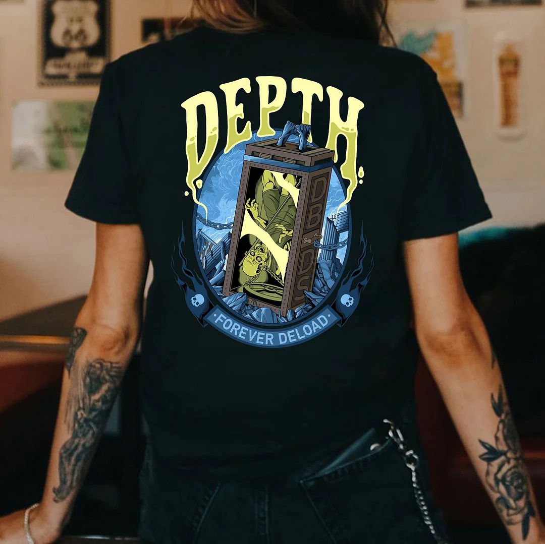 DEPTH FOREVER DELOAD Black Print Regular-fit T-shirt