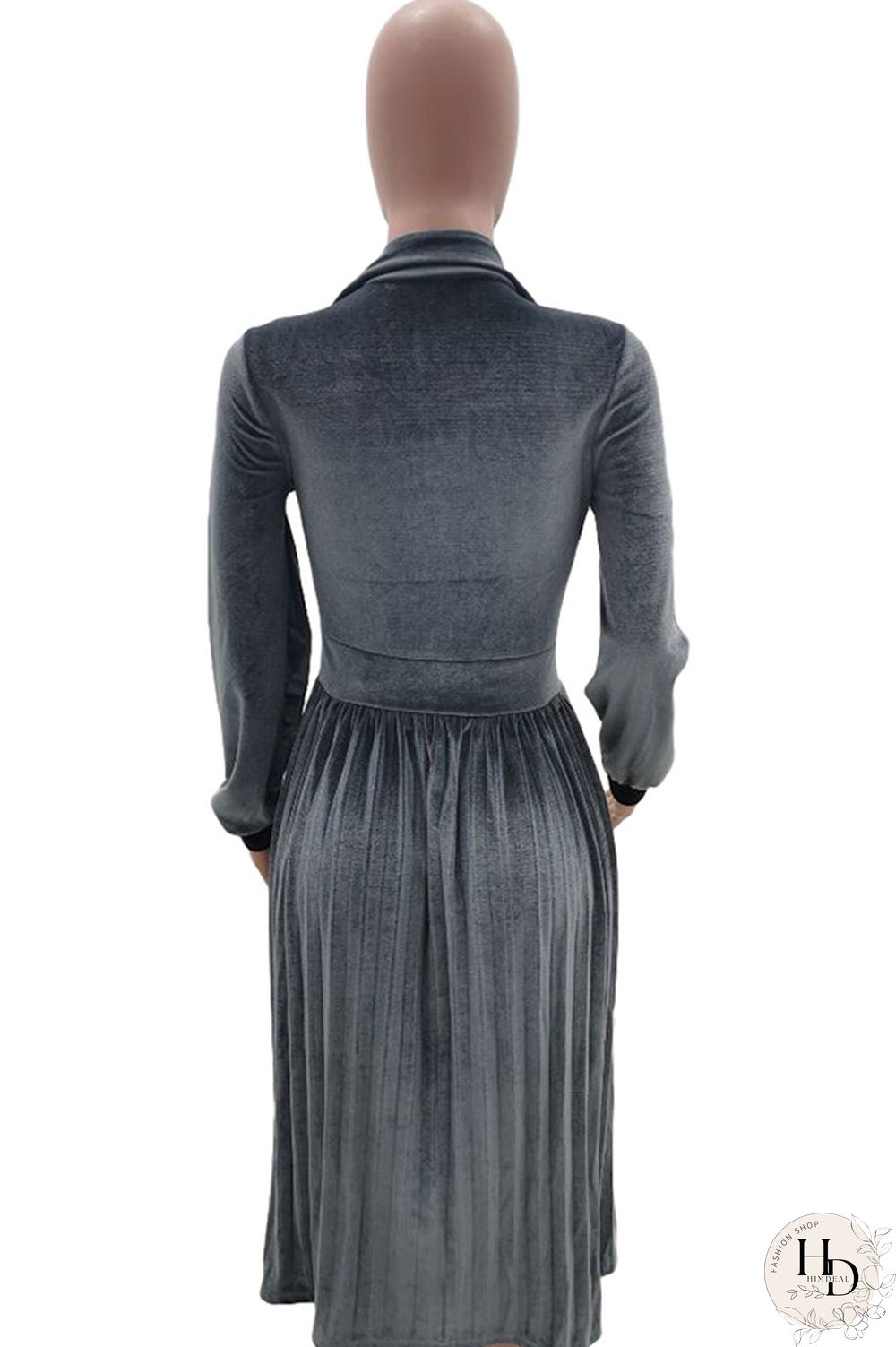 Army Green Sexy Cap Sleeve Long Sleeves Turndown Collar pleated Knee-Length Character Solid Long Sle