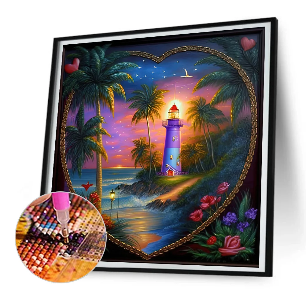 Diamond Painting - Full Round Drill - Beach Lighthouse(Canvas|30*30cm)