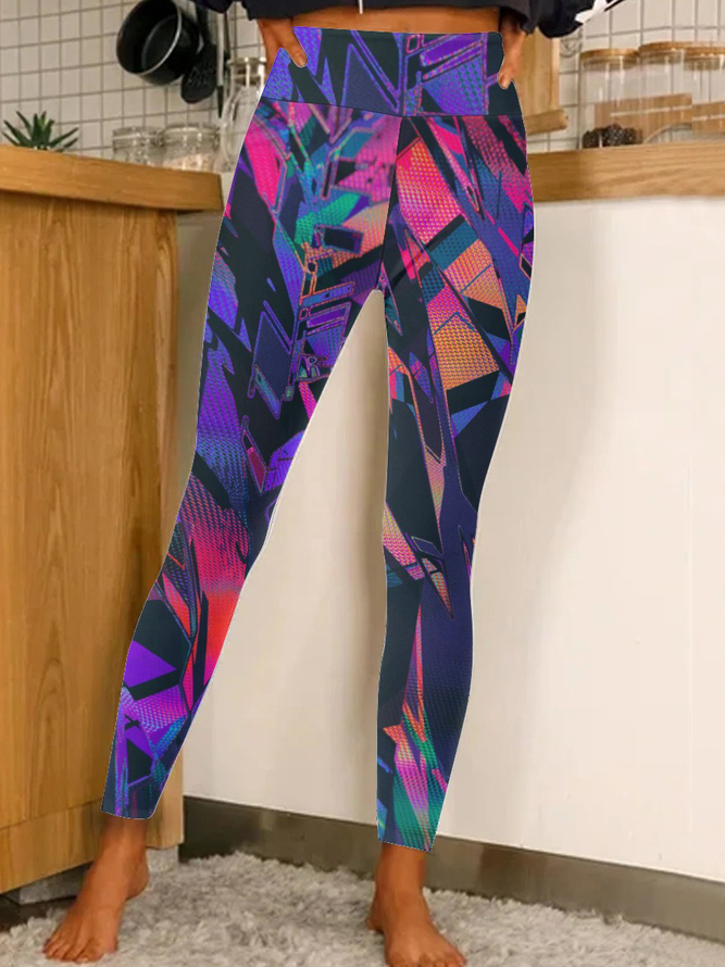 Women Colorful Texture Regular Fit Casual Leggings