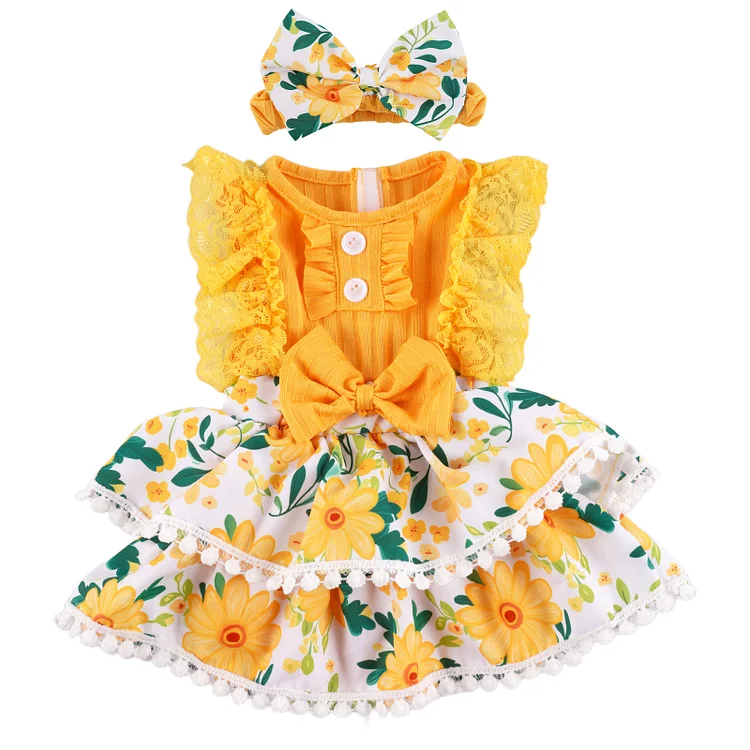 Babeside 17" -20" Reborn Baby Doll Yellow Sunflower Floral Crawl Dress Set