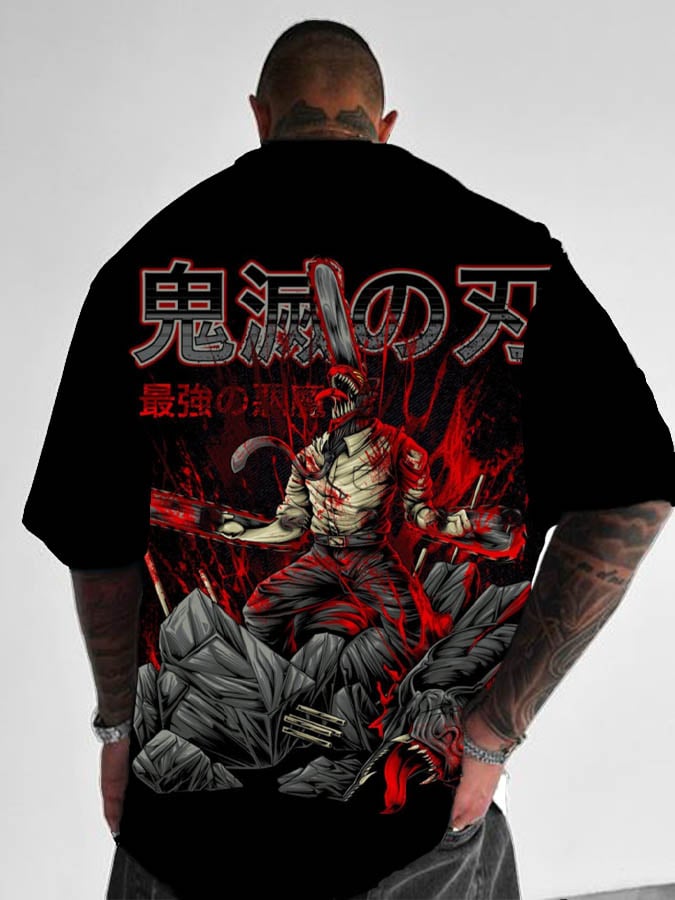 trend fashionable anime print t-shirt