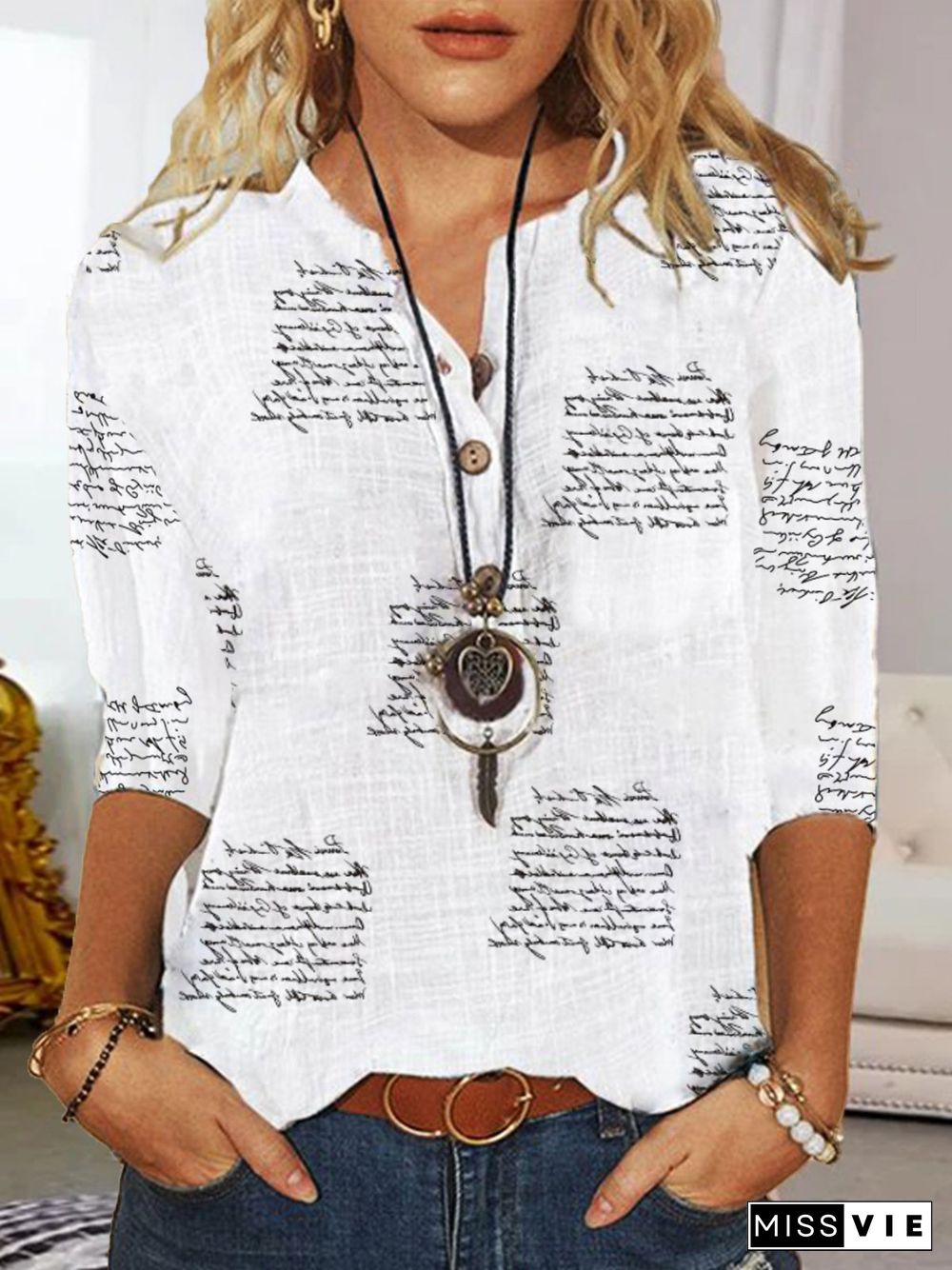 Text Letters Casual Long Sleeve Loose Tops