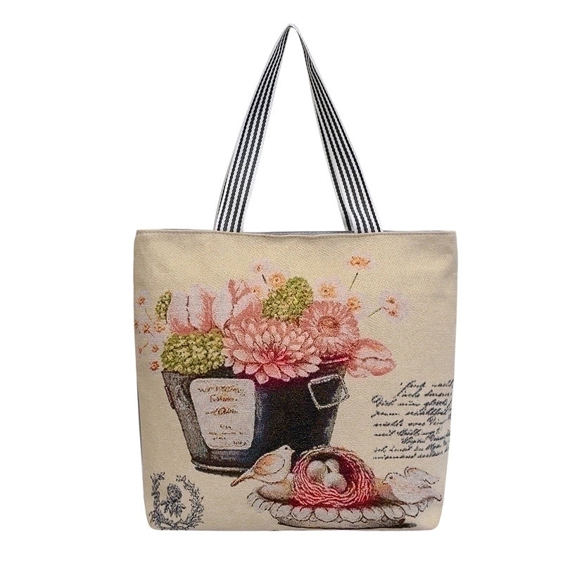 Women’s Vintage Style Flower Canvas Shopping Bags