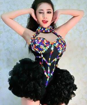 VCSHOES Rhinestone Leotard One Piece Bodysuit Costume Women Costumes Christmas Female Singer Ds Dancer Stage Show Clothing Wear