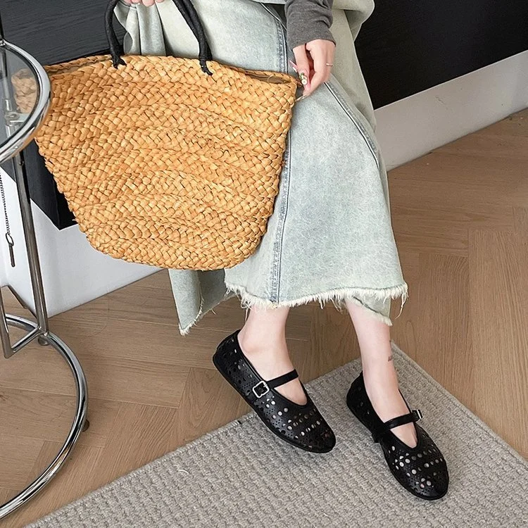 Yyvonne New French Hollow Ballet Shoes Flats With A Shallow Mouth Mary Jane Shoes Women's Niche Design Single Shoes