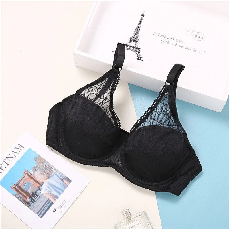 FINETOO Summer Ultrathin Lace Bra Sexy Bras For Women Plus Size Bra Female Lingerie C D Cup Large Size Brassiere Lady Underwear