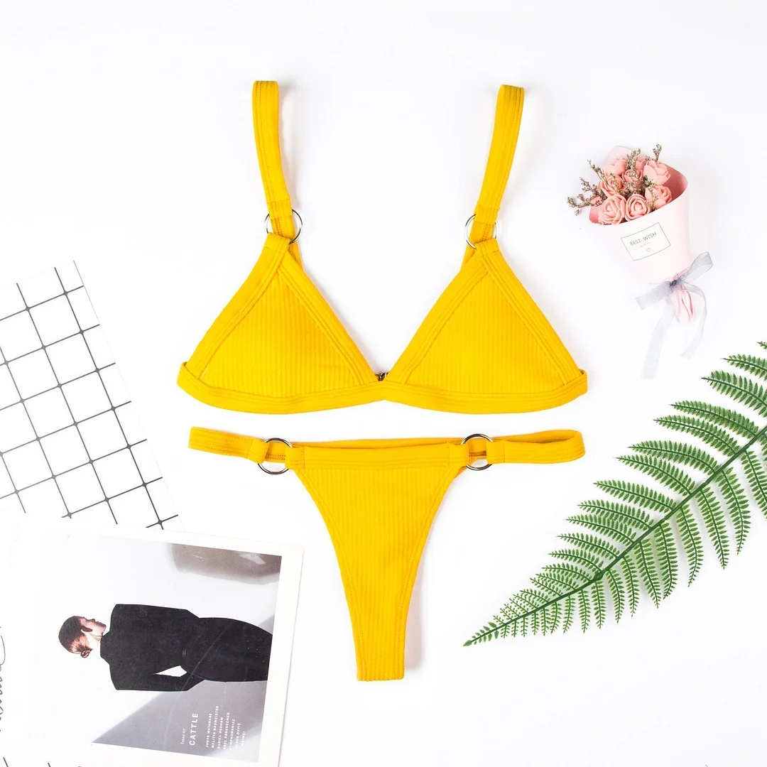 Vacation Sandbeach Sexy Pure Color Bikini Set