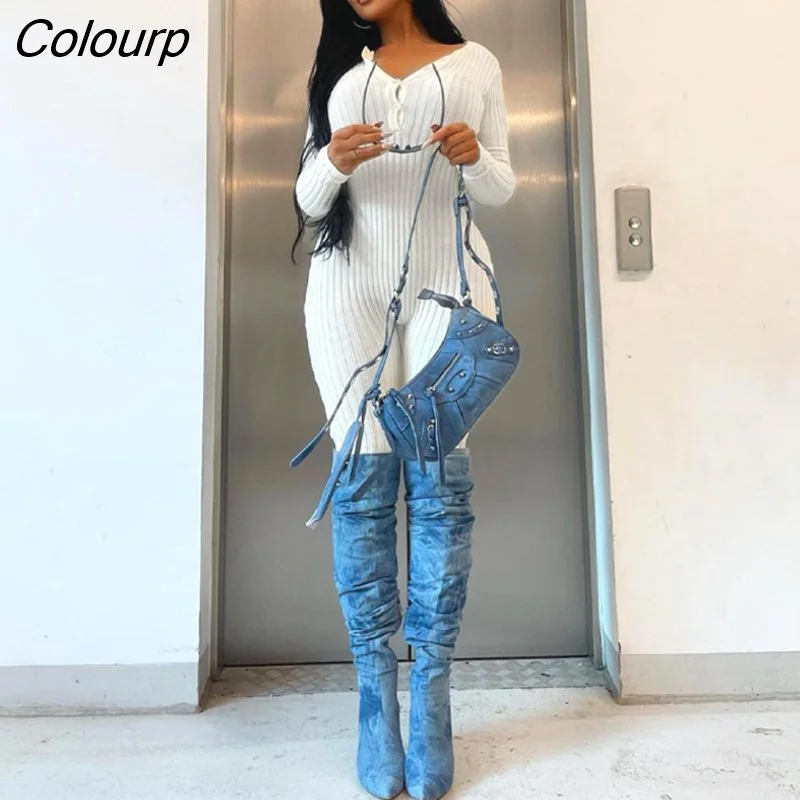 Colourp Simenual Long Sleeve Woman Jumpsuits Elegant Round Neck Buttons White Skinny Overalls Autumn Casual Yoga Fitness Female Outfits